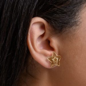 Brinco Estrela com Furinho Zirc em Ouro 18K