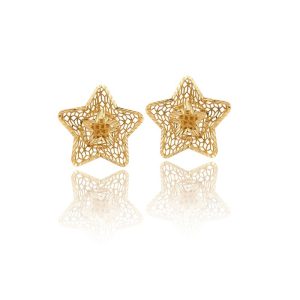 Brinco Estrela com Furinho Zirc em Ouro 18K