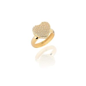 Anel Coração Cravejado Alto em Ouro 18K